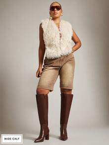 SHUZIA 女式宽筒杏仁头粗跟及膝靴 - 棕色 - 查看 3