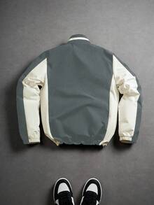 Manfinity Campus Court Aesthetic Post--Men Casual Stand Collar Long Sleeve Jacket, Outdoor Windbreaker, Winter Streetwear Half Zip Stand Collar Jacket With Adjustable Drawstring Hem, Suitable For Outdoor Activities, Sports, Leisure, School, Party, Music Festival, Windbreaker Racing Y2k Jacket, Fall