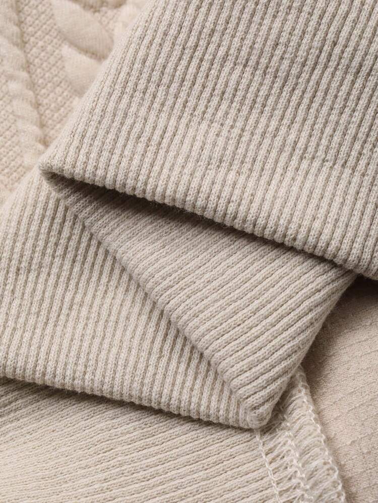 Textured Fabric Pullover Sweatshirt With Half-Zip Design For Men, Beige, Autumn