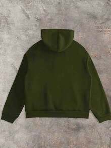 Manfinity Dauomo Men's Solid Color Drop Shoulder Long Sleeve Hooded Casual Versatile Sweatshirt Sweatshirt - Army Green - View 2