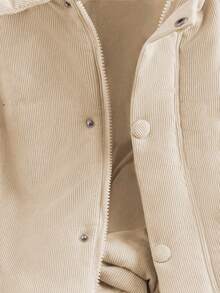 GlowEve 女士秋冬韩版粉色灯芯绒拼接领棉质羽绒服，独特设计百搭外套 - 卡其色 - 查看 4