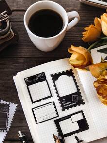 [Postmark Cutout]1pack/20pcs Black & White Film Photography Frame Diy Stickers Scrapbook Supplies School Supplies Valentine DAY, Valentines Wedding, Birthday - Postmark Silhouette - View 2