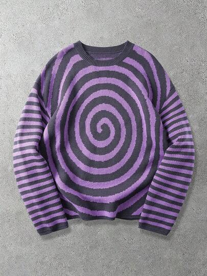 Street Life Pull col rond rayé polyvalent à manches longues pour hommes, convient pour le port quotidien en automne/hiver