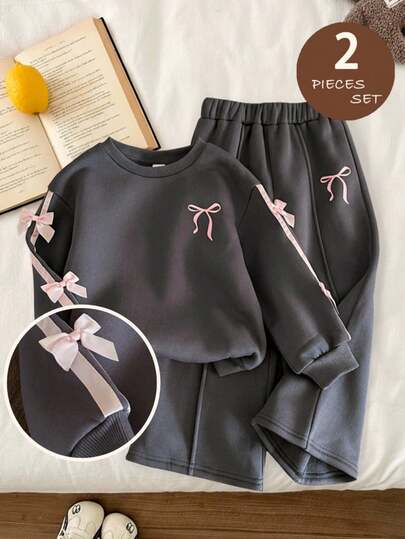 LMoss Kids LMoss 女童纯色圆领休闲卫衣和打底裤两件套，适合日常穿着，长袖上衣，冬季连衣裙，套头衫，舒适的秋冬款式，秋季