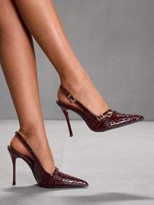 CUCCOO SZL Women's Pointed Toe Buckle Design Everyday Versatile Fashion High Heels For Christmas - Burgundy - View 2