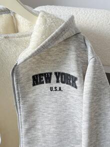 SHEIN Sudadera con capucha gris de punto suave para adolescentes, chaqueta forrada térmica - Gris - Ver 4