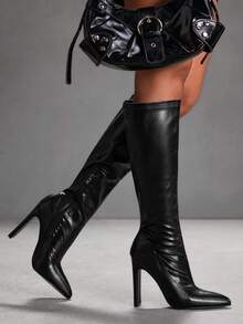 CUCCOO SZL Women's Pointed Toe High Heel Knee-High Boots, Fashion Daily Wear Valentine's Day - Black - View 6