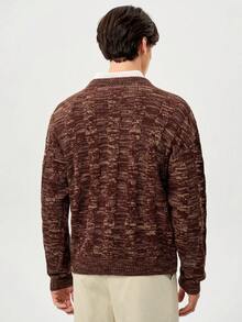 RONVEXI Men's Solid Color Minimalist Crew Neck Long Sleeve Sweater, Casual Everyday Wear - Coffee Brown - View 3