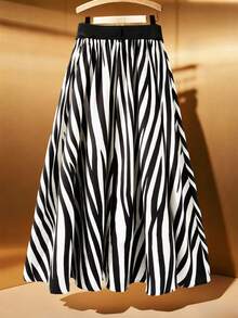 GlowEve CURVE Gestreifter A-Linien Rock in Große Größen für Damen, lässig, locker geschnitten, elegant und vielseitig einsetzbar für Party, Alltag, Herbst/Winter - Verschiedenfarbig - Übersicht 2