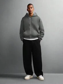 SUMWON 男士拉链连帽衫，时尚男士拉链连帽衫，精致针织设计，休闲、运动、都市探索的理想之选，纯色款 - 深灰色 - 查看 6