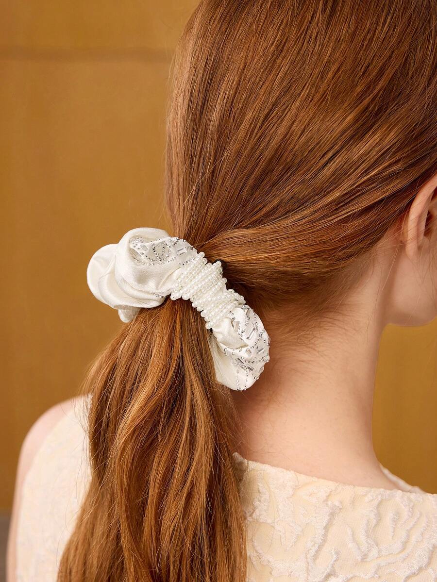 MOTF PREMIUM CHAMPAGNE FAUX SILK SCRUNCHIE - White - View 1