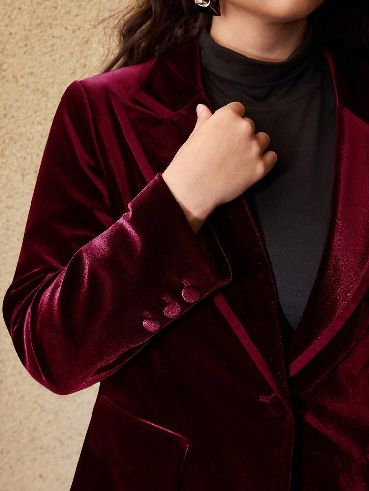 PLUS SIZE WOMEN VELVET PATCHWORK BLAZER, WINTER