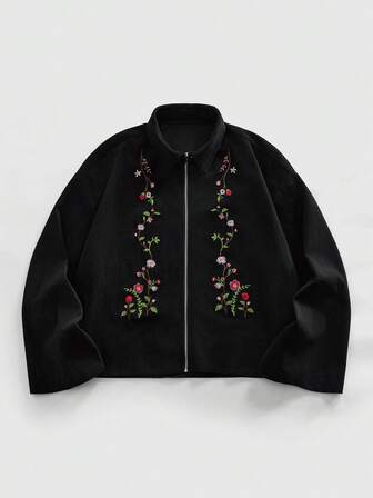 Street Life Giacca elegante da uomo con colletto e maniche lunghe, ricamata con motivi floreali