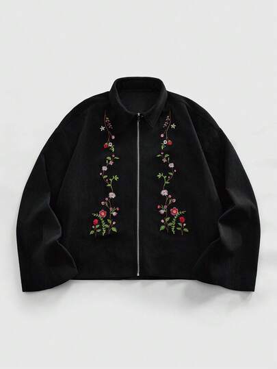 Street Life Veste élégante à manches longues et col avec broderie florale pour hommes