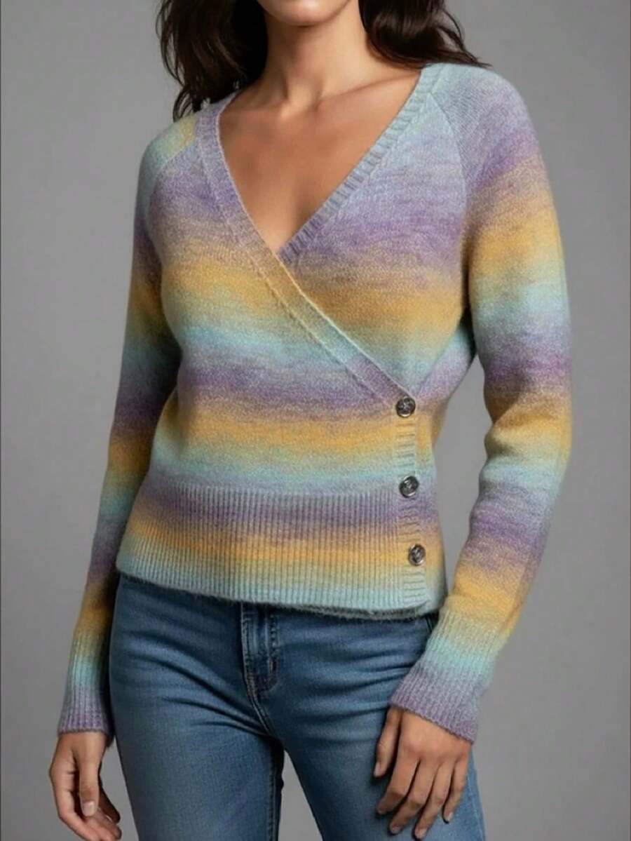 Glamine Sweater Rajut Pullover Ombre Lengan Raglan Model Silang - MultiWarna - View 1