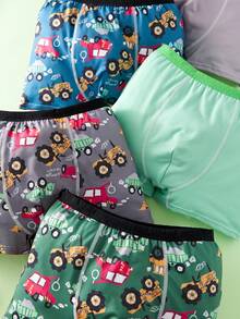 5-Pack Set, Multi-Color Classic Excavator-Themed Color-Blocked Basic Style Boxer Briefs For Teenage Boys, Comfortable And Soft Boxer Briefs. - Multicolor - View 4