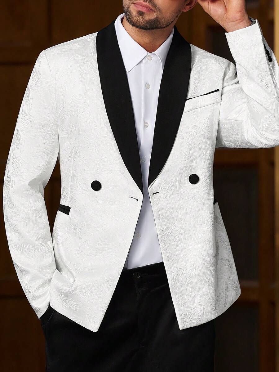 Manfinity Bizformal 男士纯色翻领长袖双排扣休闲西装外套 男士双排扣西装外套 男士西装外套 男士西装外套 双排扣 双排扣西装外套 双排扣西装外套 - 杏色 - 查看 1