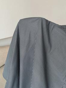 Modelyn Plus Size Women Striped Long Sleeve Button Design Ruched Casual Dress - Black and White - View 7