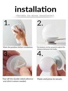 LED可调光化妆镜灯（不含镜子），USB供电，塑料材质，化妆镜灯，灯光可调节，免钻孔化妆镜灯，适用于梳妆台、化妆镜、家居装饰及各种镜子装饰