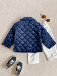 PrepCrw 1 件男婴优雅都市可爱百搭海军蓝菱形图案领夹克，适合日常休闲、外出、聚会、秋冬季 - 藏蓝色 - 查看 3