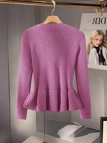 GlowEve French Retro Niche Purple High-Quality Crew Neck Cardigan, Versatile For Daily Commute, Women Autumn/Winter - Purple - View 2