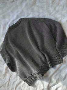 EMERY ROSE Women's Casual Solid Color Drop Shoulder Sweater, Versatile For Autumn/Winter - Grey - View 2