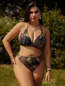 Swim Vcay Set di costumi da bagno taglie forti con stampe leopardate, floreali e animalier, adatti per l'estate e le vacanze al mare - Multicolore - Visualizzare 3