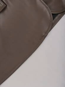 Franclia 大码秋冬长袖大口袋纯色休闲棕色PU皮夹克