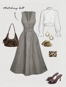 SHEIN MOD Women's Fashionable Elegant V-Neck Sleeveless Dress - Grey - View 3