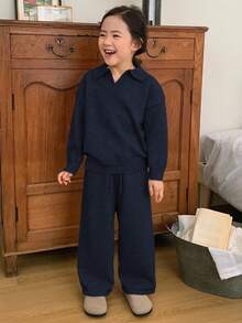 Dazy Kids Young Girls Knit Sweater Set, Fall Spring - Navy Blue - View 2