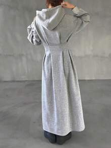 FRIFUL Women's Hooded Sweatshirt Dress, Straight Cut, Thermal Lined, Thick, Long Length - Light Grey - View 6