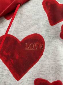 Resyla 女士休闲日常通勤爱心印花落肩宽松拉链抽绳卫衣，春秋季 - 彩色 - 查看 4