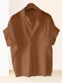 Franclia Áo sơ mi nữ cổ bẻ tay cánh dơi rộng rãi thiết kế kiểu Pháp cao cấp thời trang - màu nâu - Xem 6