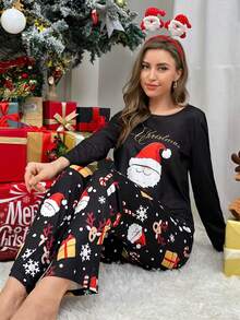 Christmas Santa Claus Print PJ Set Fall Winter Clothes