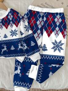 SHEIN 两件套男童宽松休闲舒适长袖卫衣裤套装，适合秋冬季节穿着，经典圣诞印花图案包括圣诞老人、圣诞树、雪人、礼物、驯鹿、雪花等。 - 彩色 - 查看 5