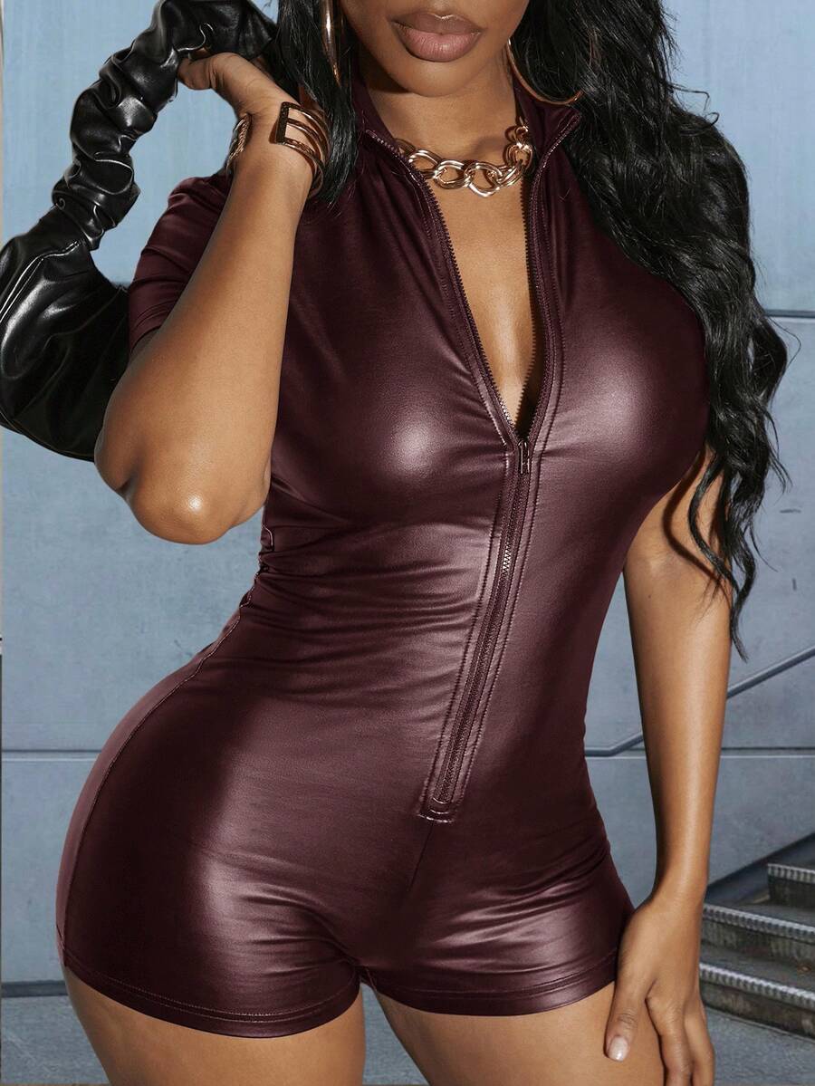 Slaydiva 优雅通勤/商务休闲女装/性感/修身连体裤/女士夏季连身裤 - 鏽棕色 - 查看 1