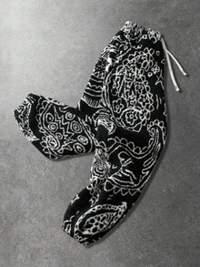 ROMWE MEN Street Life Quần nỉ lót nhiệt nam, lớp lót Sherpa dày dặn họa tiết hoa hạt điều phong cách đường phố Mỹ, trang phục thường ngày cho mùa thu/đông - màu đen - Xem 4