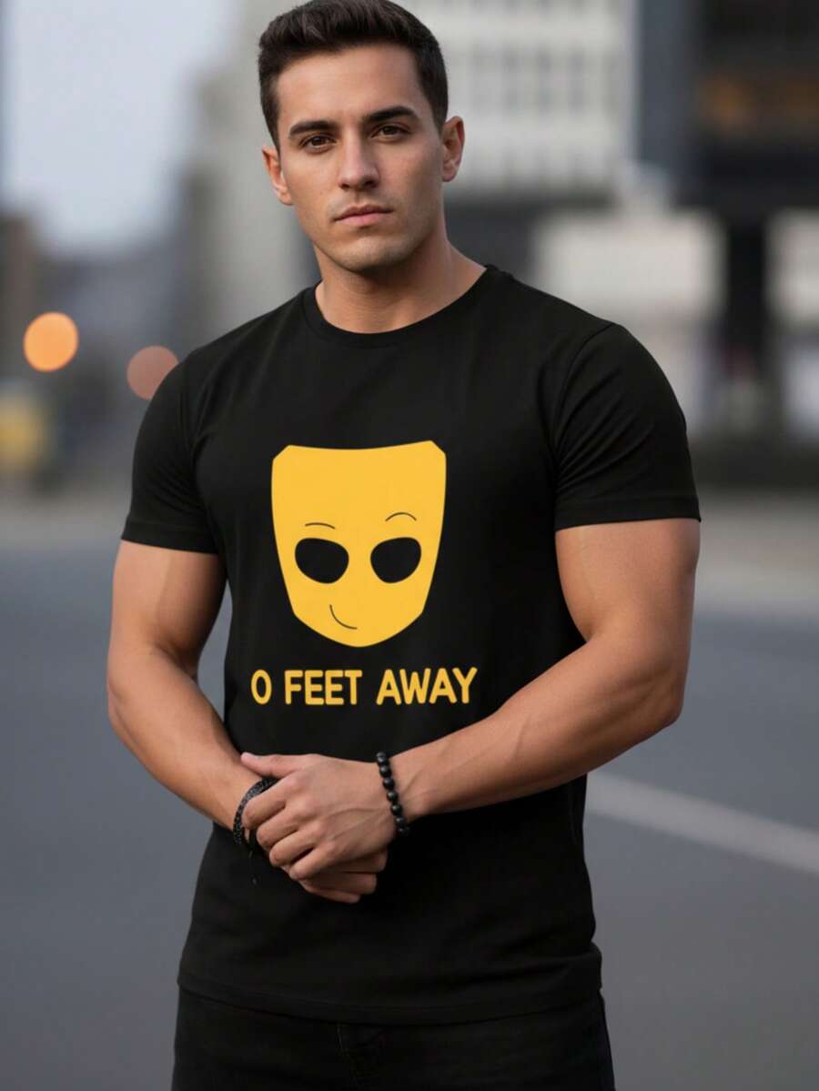 Camiseta divertida del inspirada en Grindr para hombres Top informal de verano LGBTQ+ novedoso para jóvenes - Negro - Ver 1