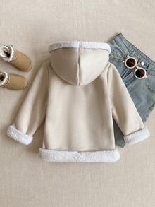 PrepCrw 1 件年轻女孩优雅学院风休闲都市连帽长袖羊毛夹克，适合外出、聚会、返校、秋冬 - 杏色 - 查看 2