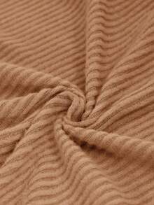 EMERY ROSE 大码纯色圆领口袋休闲长袖秋季连衣裙 - 棕色 - 查看 6