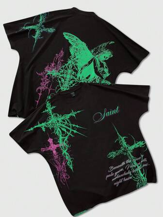 Goth Herren Fledermausärmel Kurzarm T-Shirt mit Muster, geeignet für den täglichen Gebrauch im Frühling/Sommer