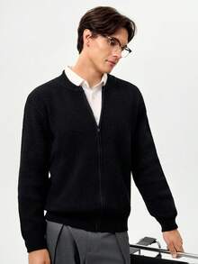 RONVEXI Stylish Men Black Knitwear Cardigan Long Sleeve Regular Length V Neck For Everyday, Fall/Winter - Black - View 6