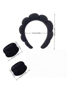 6件套天鹅绒发带爪夹腕带套装，女士SPA头带发箍，适用于洗脸、护肤、化妆，母亲节情人节礼物 - 黑色 - 查看 8