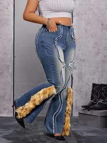 Jeanoix Quần Jeans Skinny Túi Viền Lông Giả Thời Trang Cỡ Lớn - Màu xanh lam - Xem 9