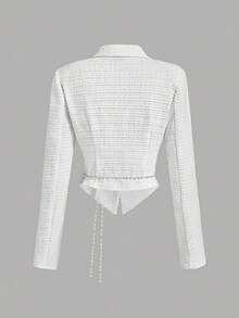 SHEIN MOD 领长袖提花收腰西装外套、秋季婚礼西装外套、派对西装外套、复古风格、优雅纽扣西装外套、正式西装外套、商务休闲女装、巡航女装、90 年代服装、返校节、办公室女装西装外套 - 白色 - 查看 2