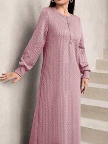 Graceveil 女士休闲纹理面料宽松长款圆领卫衣，绿色，秋冬款 - 粉色 - 查看 7