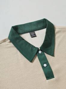 Claim Dot 男士字母刺绣撞色短袖休闲通勤 Polo 衫 - 杏色 - 查看 4