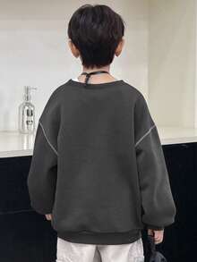 DAZY Tween Boy Letter Graphic Crew Neck Dropped Shoulder Loose Fit Sweatshirt Spring - Dark Grey - View 6