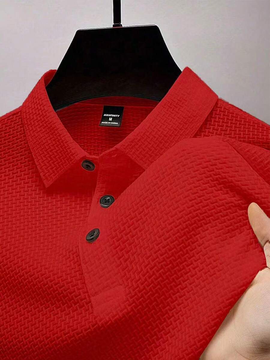 Manfinity Homme Men's Solid Color Short Sleeve Casual Office Polo Shirt - Red - View 1