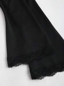 Sweetra 法式优雅复古浪漫通勤修身方领蕾丝拼接喇叭袖长袖迷你连衣裙，秋冬款 - 黑色 - 查看 6